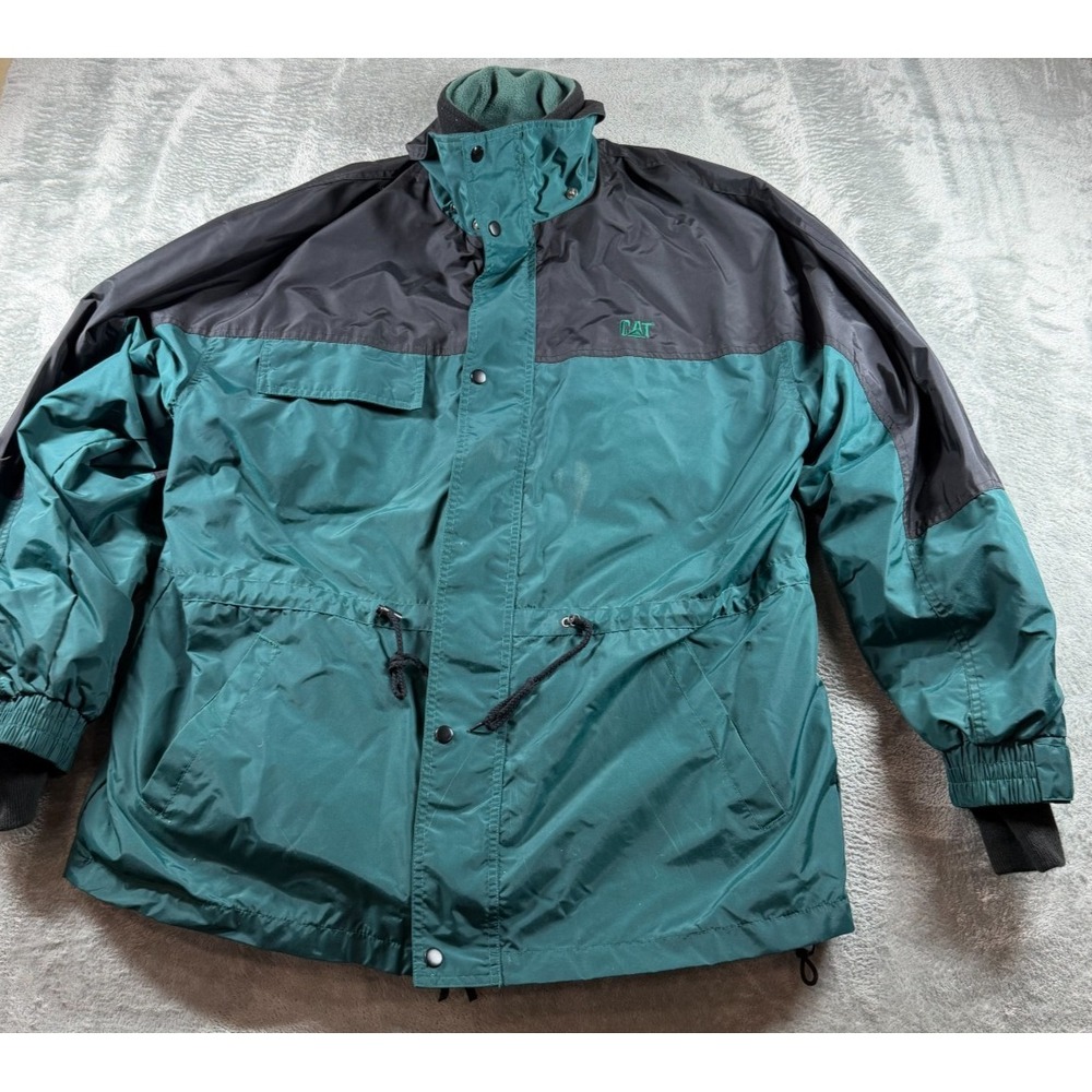 Vtg 90s CAT Caterpillar Jacket Mens L Teal Black Fleece Lined Workwear‎ Coat